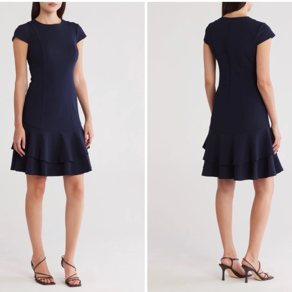 Eliza J Capped Sleeve Double Ruffle MiniDress - Picture 1 of 7